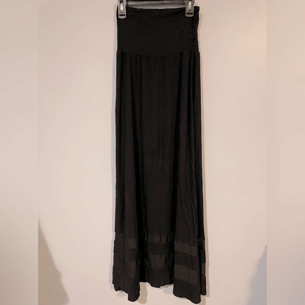 Black maxi skirt with cute sheer strips at bottom
